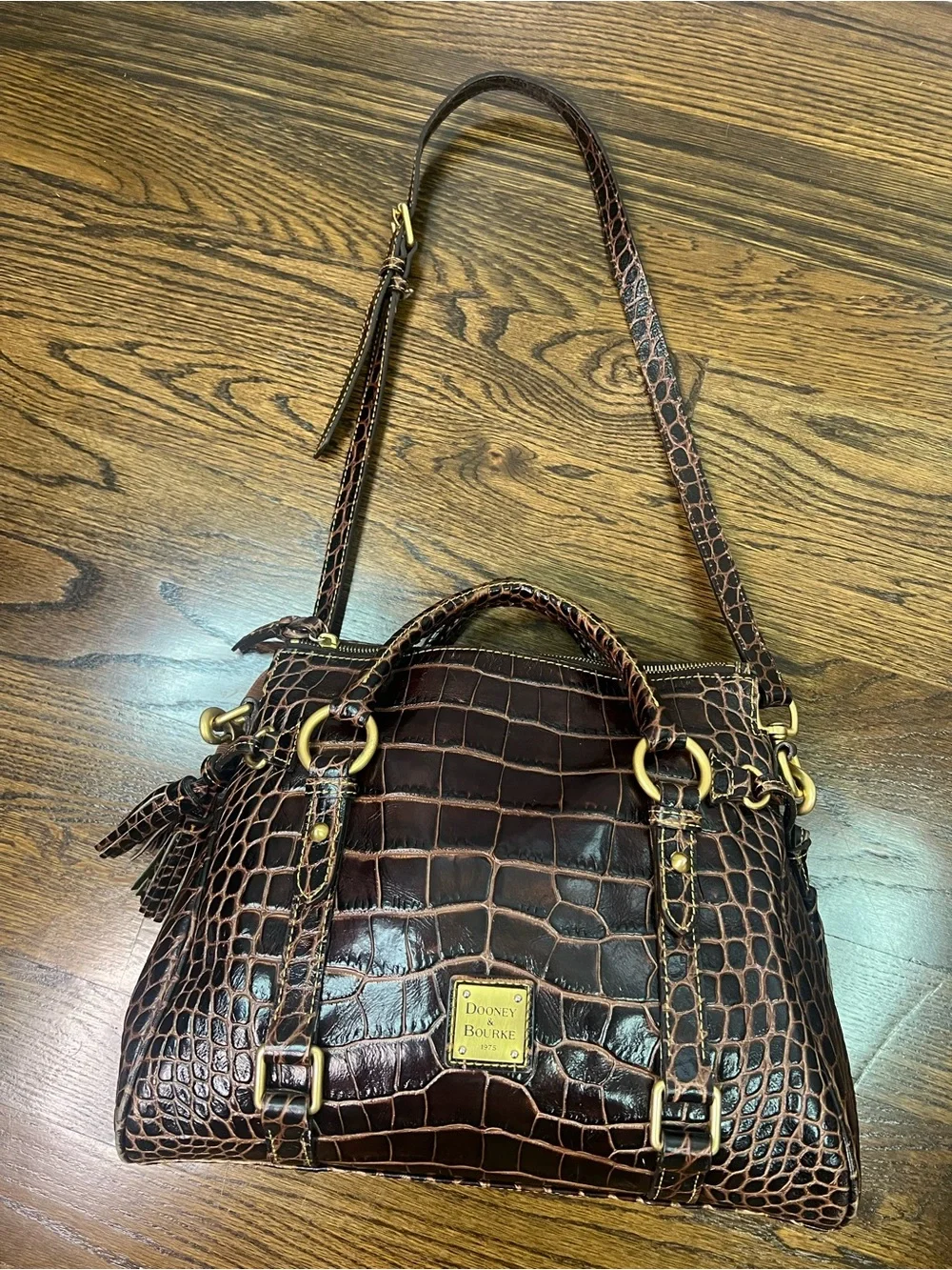 Dooney & Bourke Dark Brown Croc-Embossed Leather Satchel